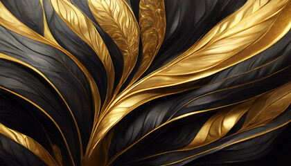 Black and gold, luxury background, floral shapes, black silk texture with golden motifs.