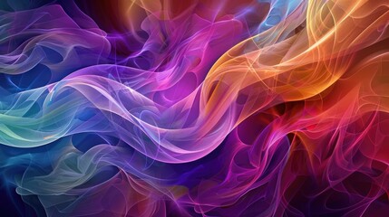 Abstract digital artwork showcases graceful waves of varying colors such as purple pink blue and orange - obrazy, fototapety, plakaty