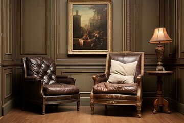 Antique Collector's Leather Armchair & Historic Paintings - Study Room Decors