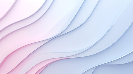 3D render of an abstract background with wavy paper elements in pastel colors, featuring soft lighting and a blue and pink gradient, captured from a low angle