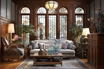 Fototapeta premium Art Nouveau Inspired Living Room Designs: Vintage Charm & Timeless Style Enchantment