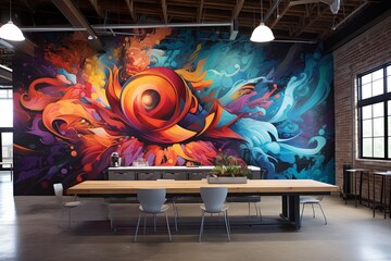 Vibrant Graffiti Murals: Industrial Loft Office Decor Inspiration