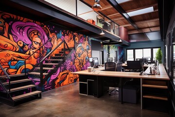 Fototapeta na wymiar Graffiti Loft Office Inspirational Quotes: Artistic Graffiti Style Decors