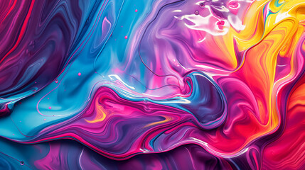 Obraz premium Vibrant liquid paint swirls in pink, blue, purple, red, and yellow. Abstract and modern wallpaper for stunning wall art decoration