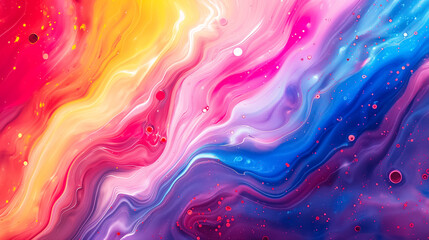 Fototapeta premium Vibrant liquid paint swirls in pink, blue, purple, red, and yellow. Abstract and modern wallpaper for stunning wall art decoration