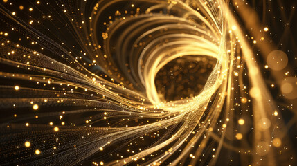 Gilded Pathways: Abstract Tunnel of Digital Particles. Generative AI - obrazy, fototapety, plakaty