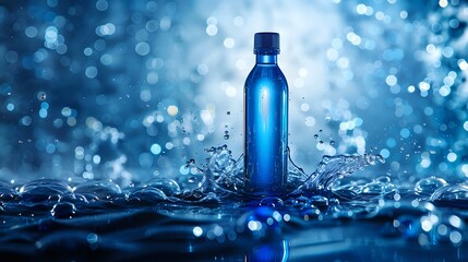 Elegance and Purity: Blue Bottle in Glistening Water Scene