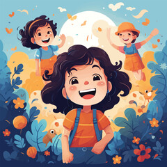 children playing in the park, vector illustration