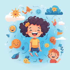 happy cartoon girl vector