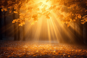 Rays of the sun leaf fall autumn background. AI-Generated Image