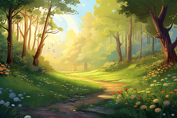 Rays of the sun spring background landscape. Ai-Generated Image