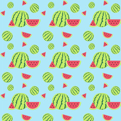 Vector seamless pattern with round watermelon and watermelon slices