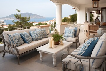 Patterned Throw Pillows for Stylish Comfort: Mediterranean Seaside Patio Ideas