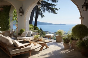 Obraz premium Mediterranean Seaside Patio Ideas: Waterfront Serenityscape