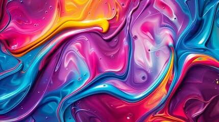 Obraz premium Vibrant liquid paint swirls in pink, blue, purple, red, and yellow. Abstract and modern wallpaper for stunning wall art decoration