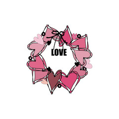 Painted Wreath of Hearts on an white background