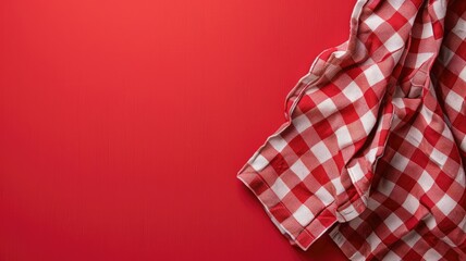 Fototapeta premium Red and white checkered tablecloth on red background