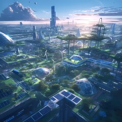 Utopian Cityscape: An Advanced Sustainable Metropolis in the Morning Light