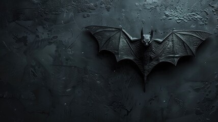 Bat is spread-winged against dark, wet background - obrazy, fototapety, plakaty