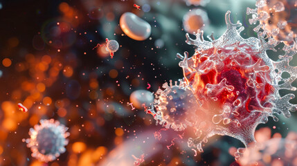 Stylised Depiction of Phagocytosis by Amoeba-like White Blood Cell