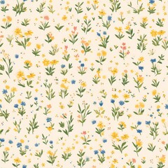 a pastel colored vintage floral pattern with small flowers and leaves