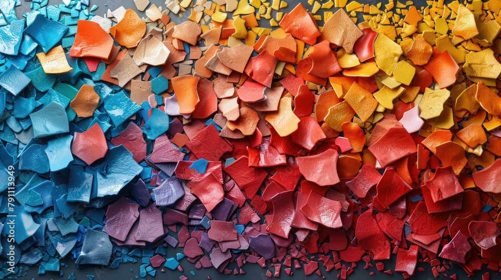 Poster Fragments of Colorful Plastic on a Gray Base