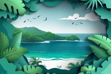 Fototapeta na wymiar Paper cutout view of the coastline in Manuel Antonio National Park - AI Generated