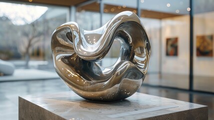Striking abstract sculpture on display in a contemporary art gallery, creating a sense of intrigue and wonder