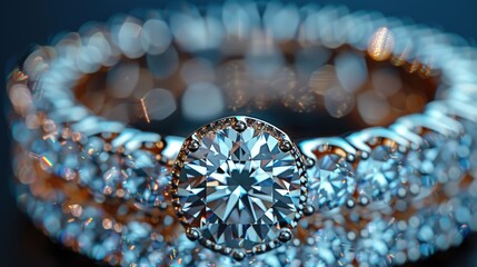 Fototapeta premium A close-up shot of a beautiful diamond ring sparkling in the light, perfect for jewelry brands and special occasions