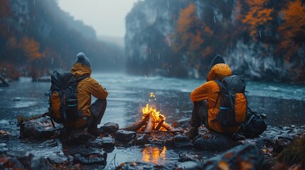 A group of friends roasting marshmallows around a campfire, 4k, ultra hd - obrazy, fototapety, plakaty