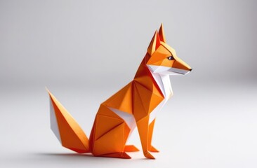 An orange fox made of paper on a white background. origami.