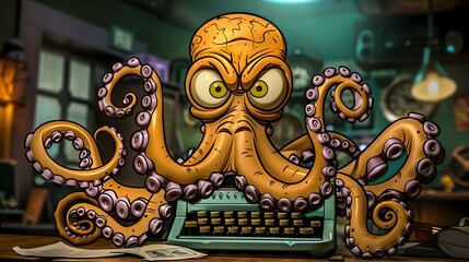 A clever octopus used its eight arms to operate a typewriter, writing a captivating novel about underwater adventures