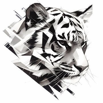 Unleash the Power of the Wild with This Contemporary Line Art Portrait of a Tiger. A Striking Black and White Illustration for Logo Design, Posters, Apparel & More!