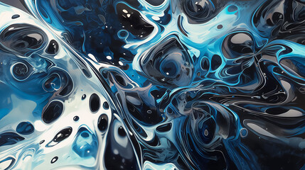 Abstract paint splatters and swirls in various colors and textures, resembling organic forms and...