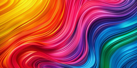 Fototapeta premium Multi-colored paint smooth waves abstract background banner. Rainbow paint waves poster. Bright colorful wallpaper. Digital raster bitmap. Photo style. AI artwork.