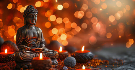 Buddha Statue Surrounded by Lit Candles