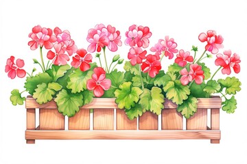 Fototapeta na wymiar Rustic window box filled with geranium blooms, ideal for a kitchen or cottagestyle living area, adding charm and a touch of color to everyday spaces