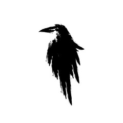 Black raven or crow silhouette. Hand drawn vector illustration isolated on white.