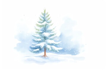 Snowcovered pine tree in a winter landscape, ideal for a seasonal decor or cozy nook, capturing the quiet and peaceful essence of winter
