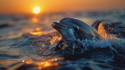 Dolphin Swimming in Water at Night