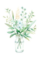 Watercolor mint and sage bouquet, ideal for a spa bathroom or relaxation nook, evoking a sense of calm and natural wellness with soft, soothing colors