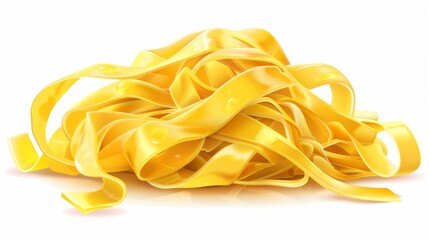 Yellow pasta. Classic Italian cuisine recipe. A close up of noodles, a staple food in many cuisines. Pasta illustration on white background. A pile of noodles resembling a beautiful art.