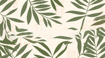 White background with green tropical leaves, illustration in flat style