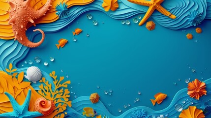 Fototapeta na wymiar Blue and Yellow Background With Sea Life