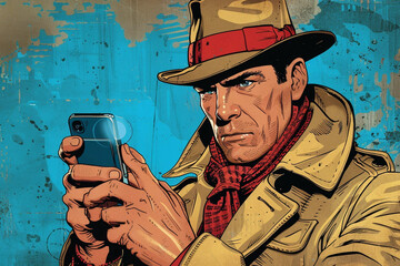 comic style illustration of private eye with phone