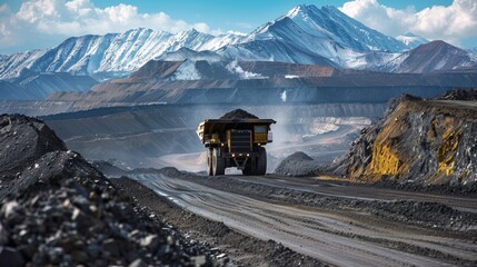 A truck driving down a dirt road in front of mountains, AI - Powered by Adobe