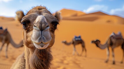 Group of Camels Standing in the Desert