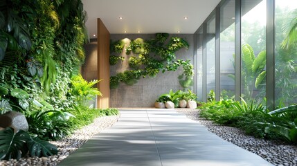 Biophilic design office interior, plants integrated for health and productivity