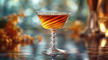 Butterscotch schnapps cocktail, sweet and golden, in a cordial glass - obrazy, fototapety, plakaty