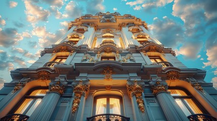 Skyscraper with a baroque-inspired facade, modern reinterpretation â€“ Style blend - obrazy, fototapety, plakaty